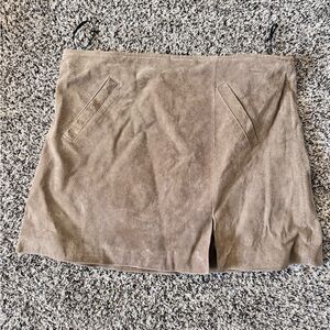 Taupe Suede Mini Skirt with Front Slit